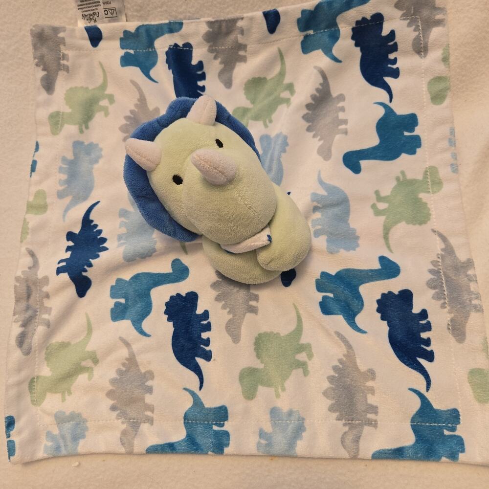 Baby Essentials Dinosaur Lovey Security Blanket Plush 13" Green Blue White